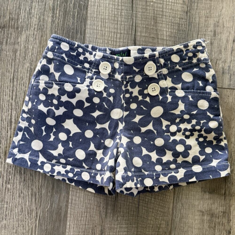 Mini Boden Girls 8Y Shorts White Boho Vacation Blue Cotton Sailor Cotton Stretch